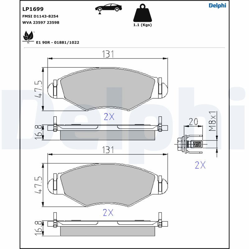 Brake Pad Set, disc brake DELPHI LP1699