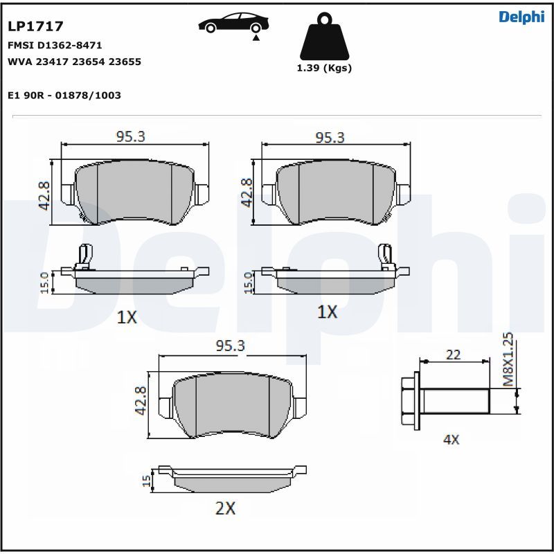 Brake Pad Set, disc brake DELPHI LP1717