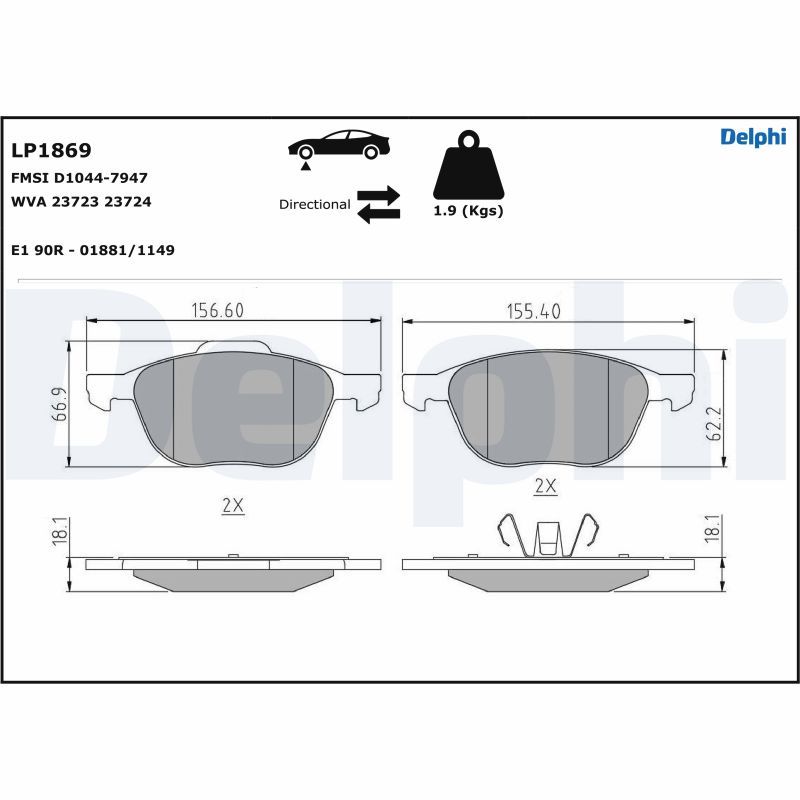 Brake Pad Set, disc brake DELPHI LP1869