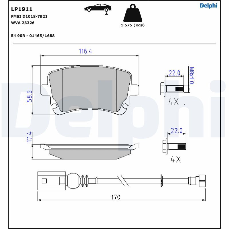 Brake Pad Set, disc brake DELPHI LP1911