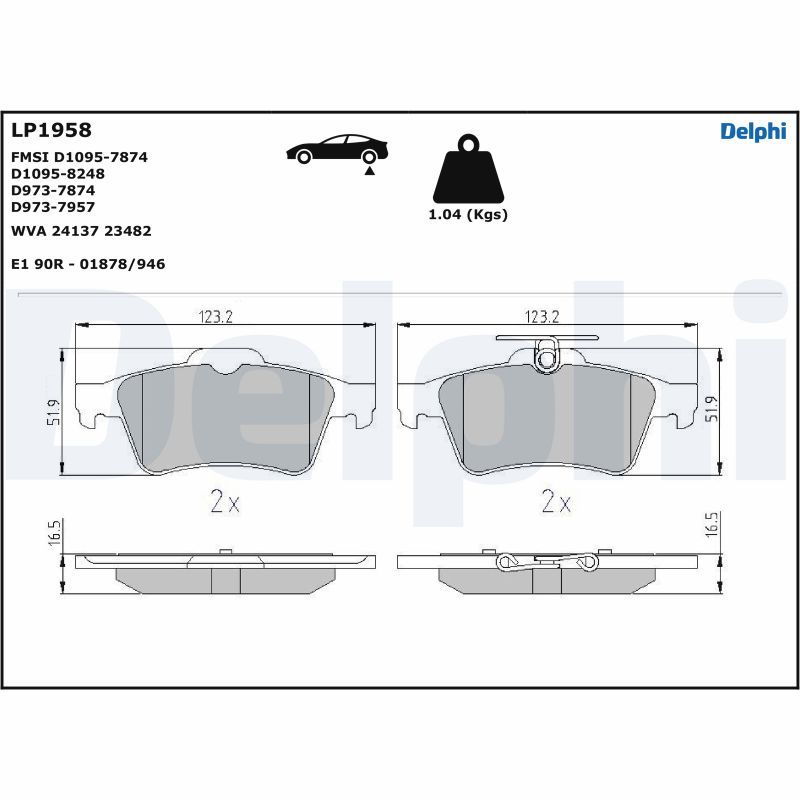 Brake Pad Set, disc brake DELPHI LP1958