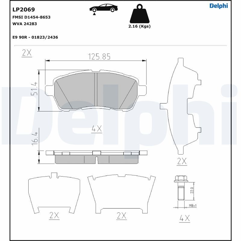 Brake Pad Set, disc brake DELPHI LP2069