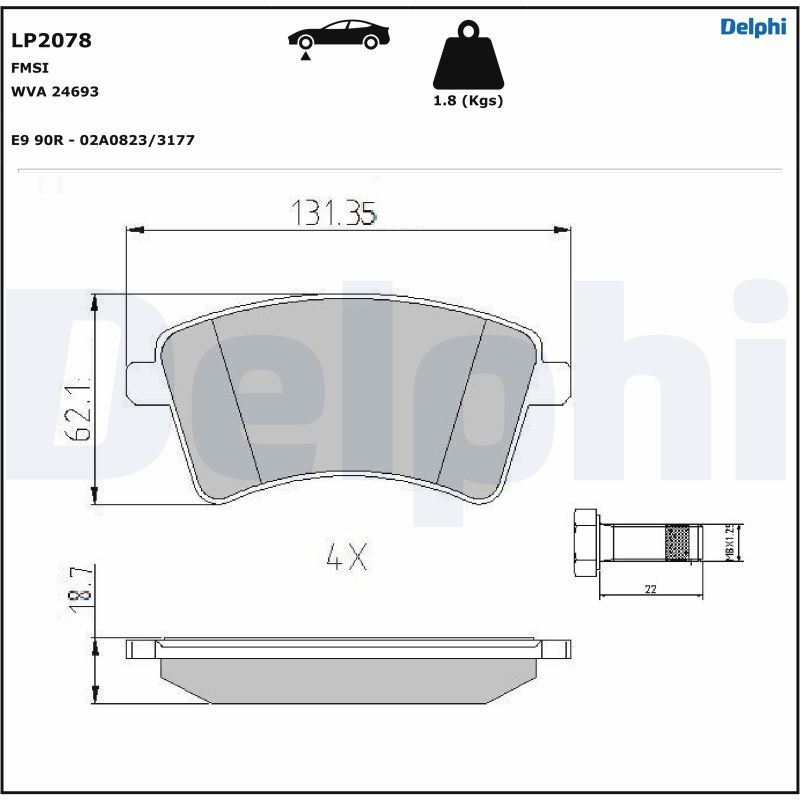 Brake Pad Set, disc brake DELPHI LP2078