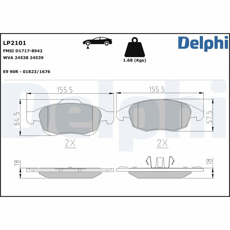 Комплект гальмівних накладок, дискове гальмо DELPHI LP2101