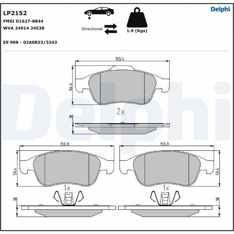 Brake Pad Set, disc brake DELPHI LP2152