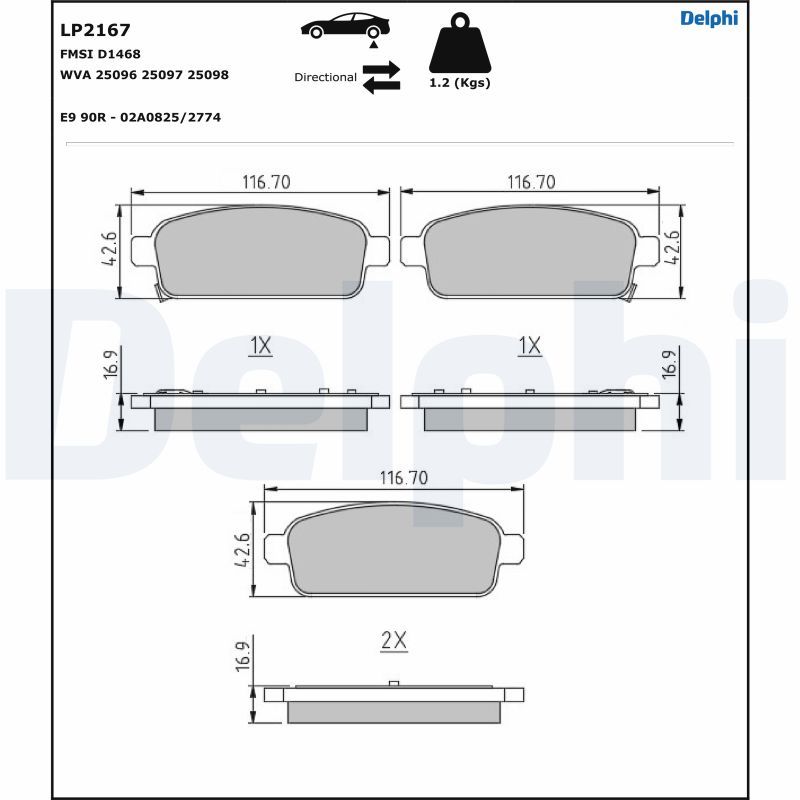 Brake Pad Set, disc brake DELPHI LP2167