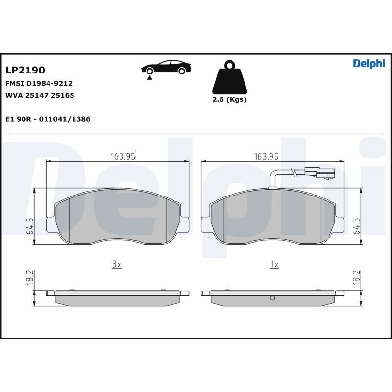 Brake Pad Set, disc brake DELPHI LP2190