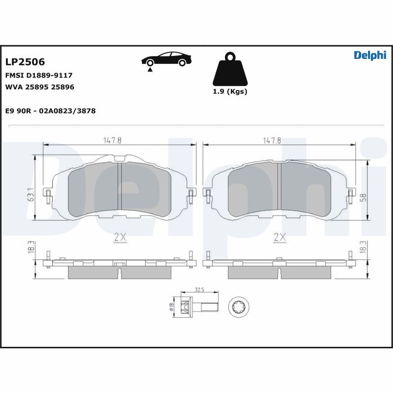 Brake Pad Set, disc brake DELPHI LP2506