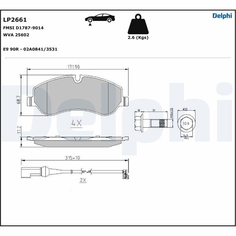 Brake Pad Set, disc brake DELPHI LP2661