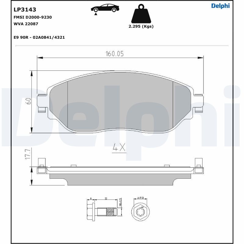 Brake Pad Set, disc brake DELPHI LP3143