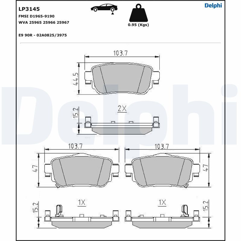 Brake Pad Set, disc brake DELPHI LP3145