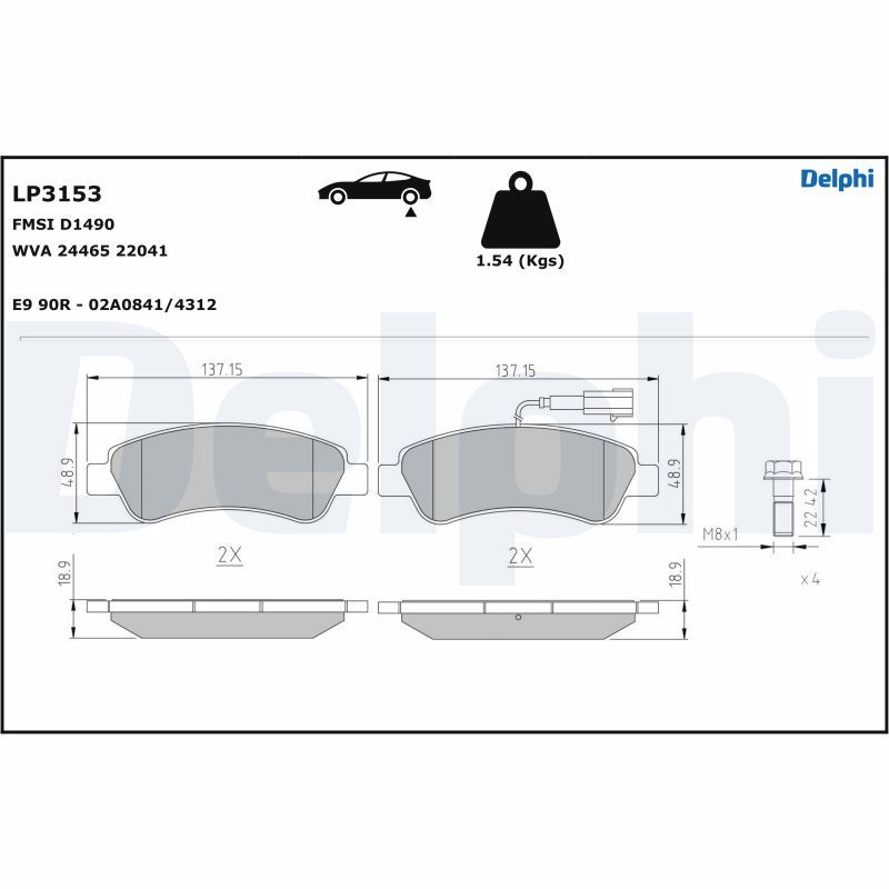 Brake Pad Set, disc brake DELPHI LP3153