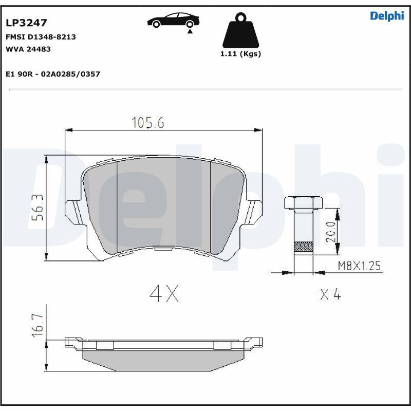 Brake Pad Set, disc brake DELPHI LP3247