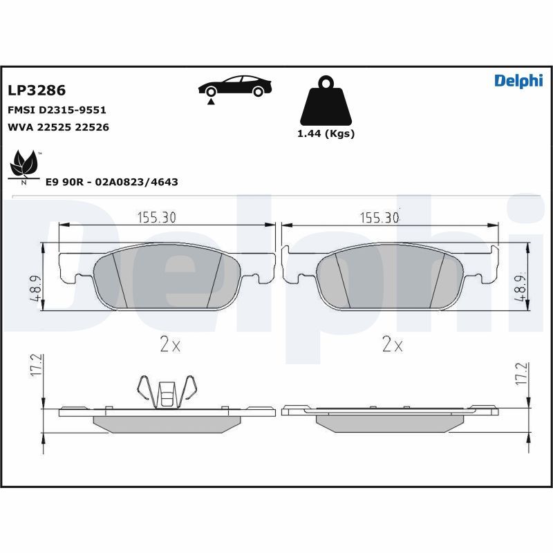 Brake Pad Set, disc brake DELPHI LP3286