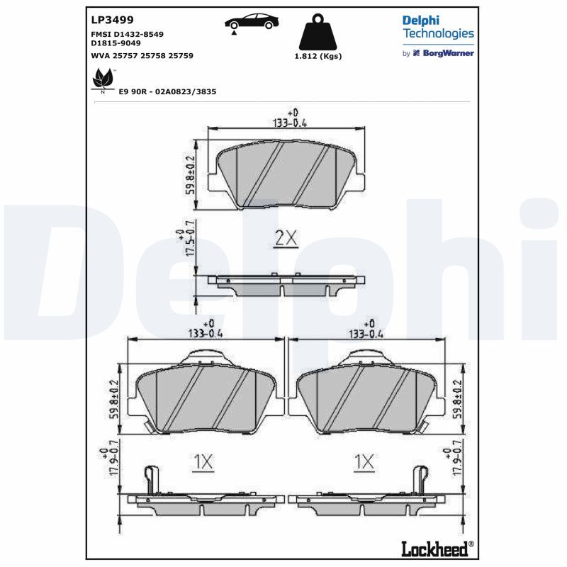 Brake Pad Set, disc brake DELPHI LP3499