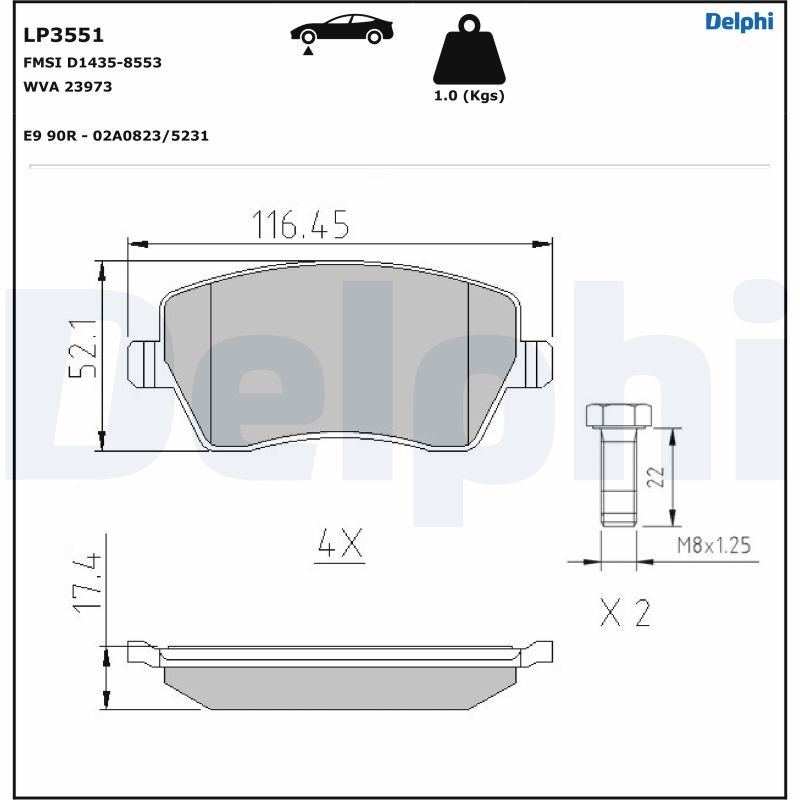 Brake Pad Set, disc brake DELPHI LP3551