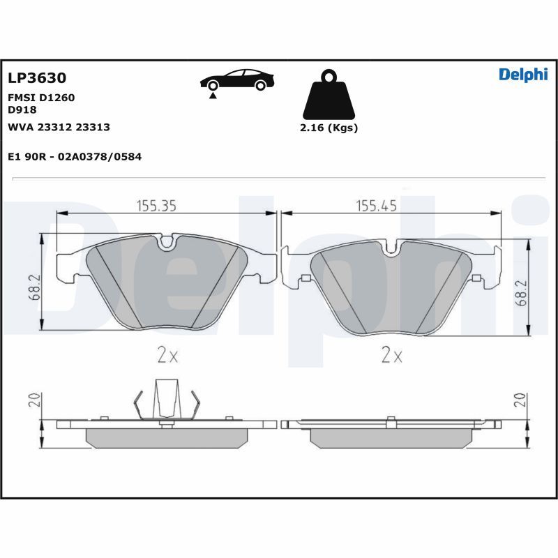 Brake Pad Set, disc brake DELPHI LP3630