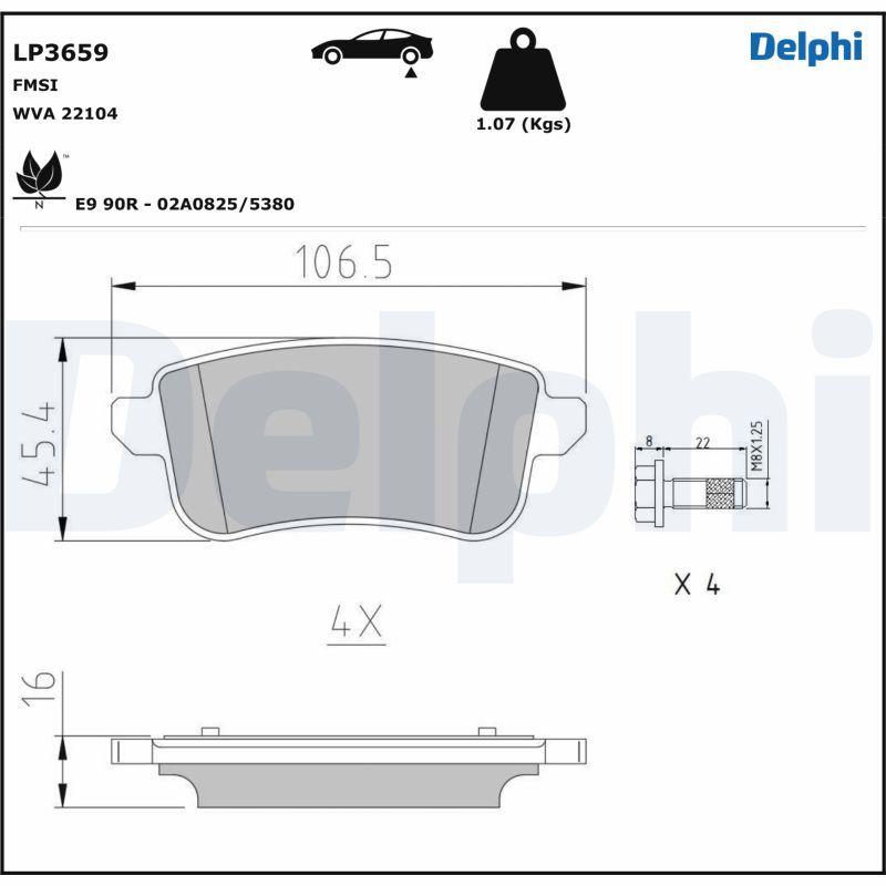 Brake Pad Set, disc brake DELPHI LP3659