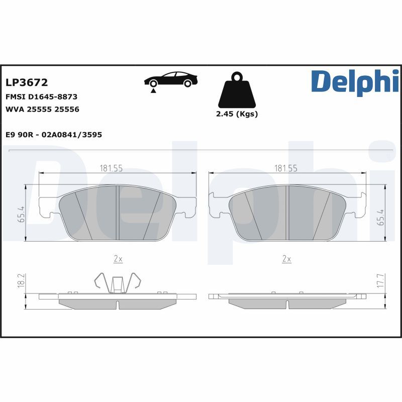 Комплект гальмівних накладок, дискове гальмо DELPHI LP3672