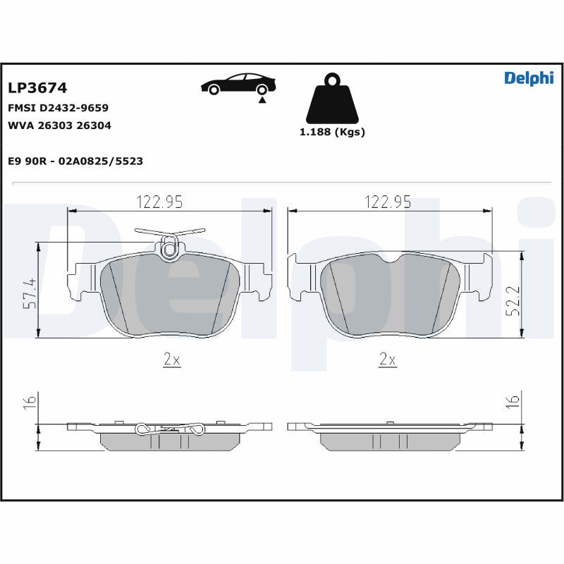 Brake Pad Set, disc brake DELPHI LP3674