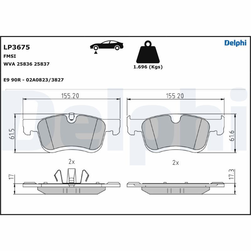 Brake Pad Set, disc brake DELPHI LP3675