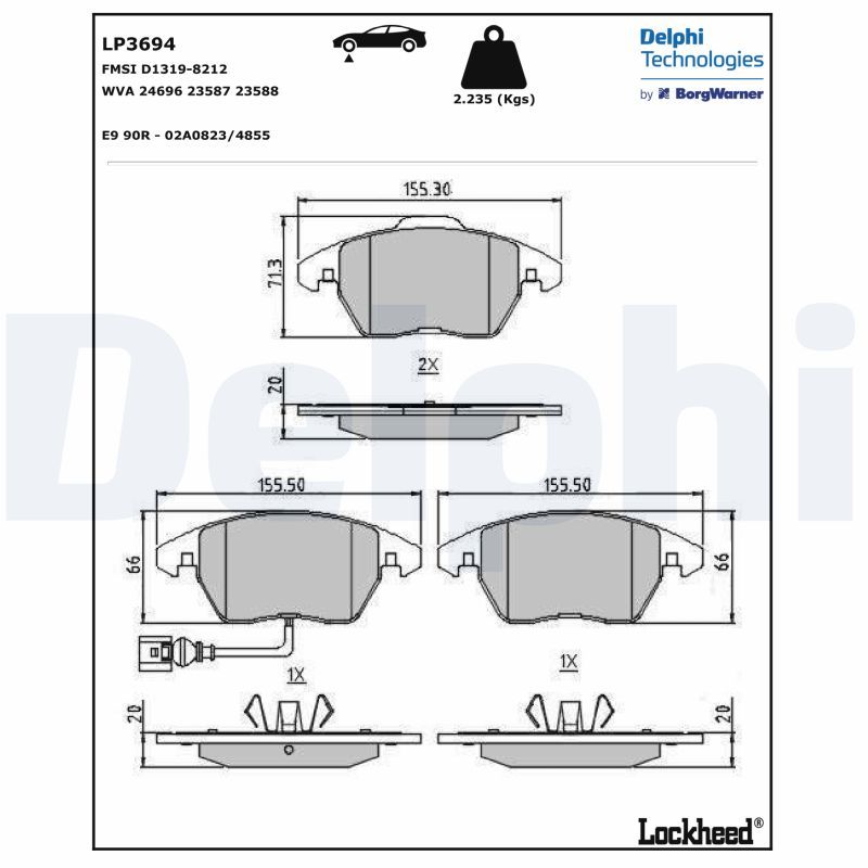 Brake Pad Set, disc brake DELPHI LP3694