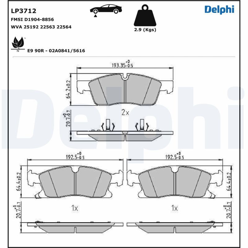 Brake Pad Set, disc brake DELPHI LP3712