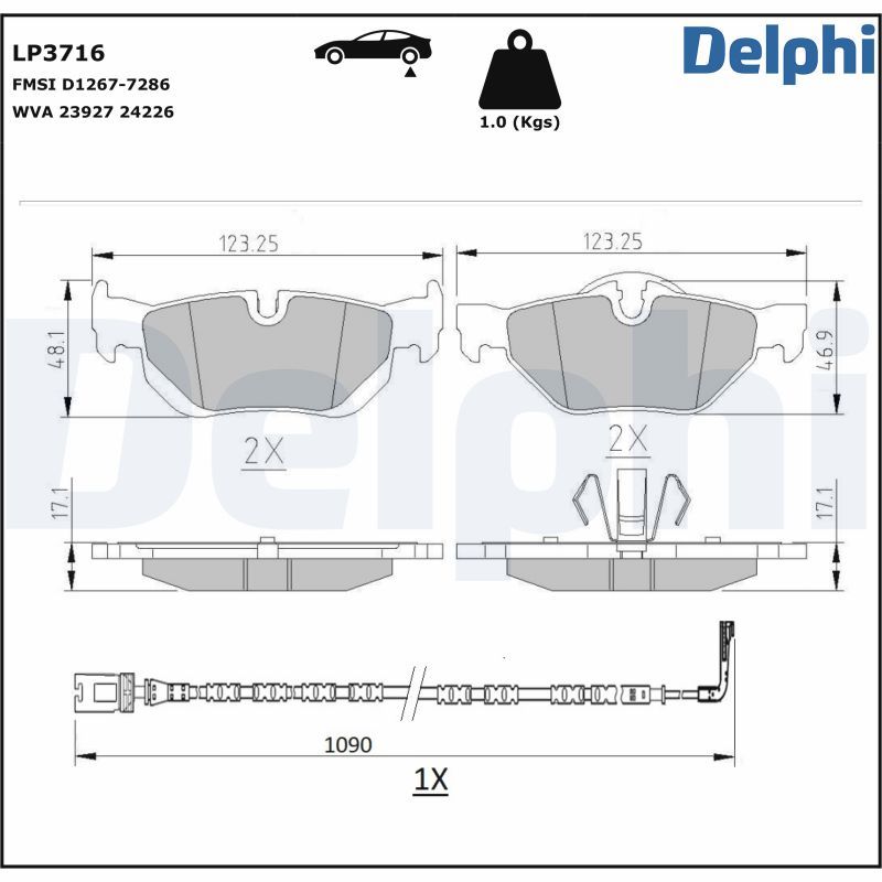 Комплект гальмівних накладок, дискове гальмо DELPHI LP3716