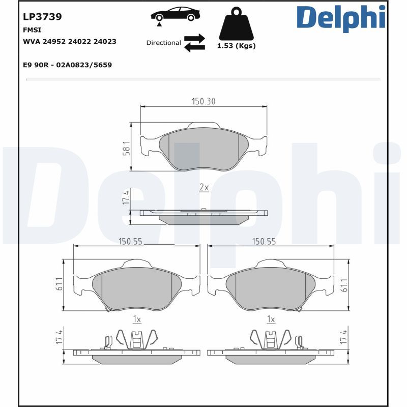 Brake Pad Set, disc brake DELPHI LP3739