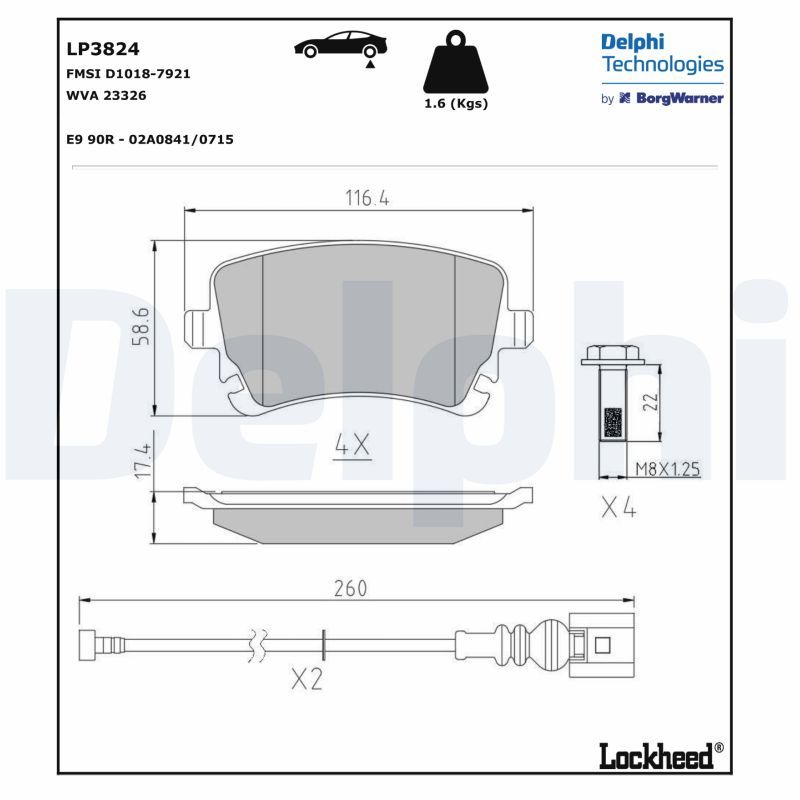 Brake Pad Set, disc brake DELPHI LP3824