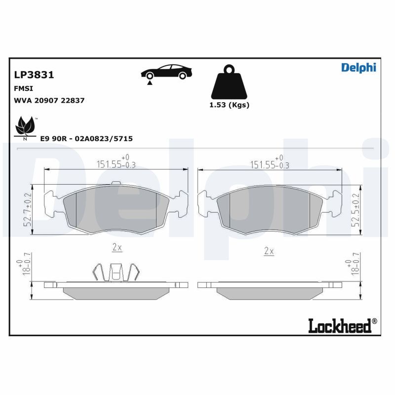 Brake Pad Set, disc brake DELPHI LP3831