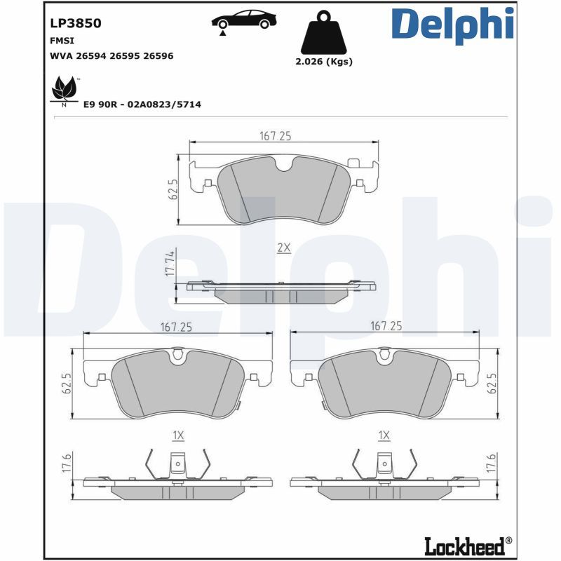 Комплект гальмівних накладок, дискове гальмо DELPHI LP3850