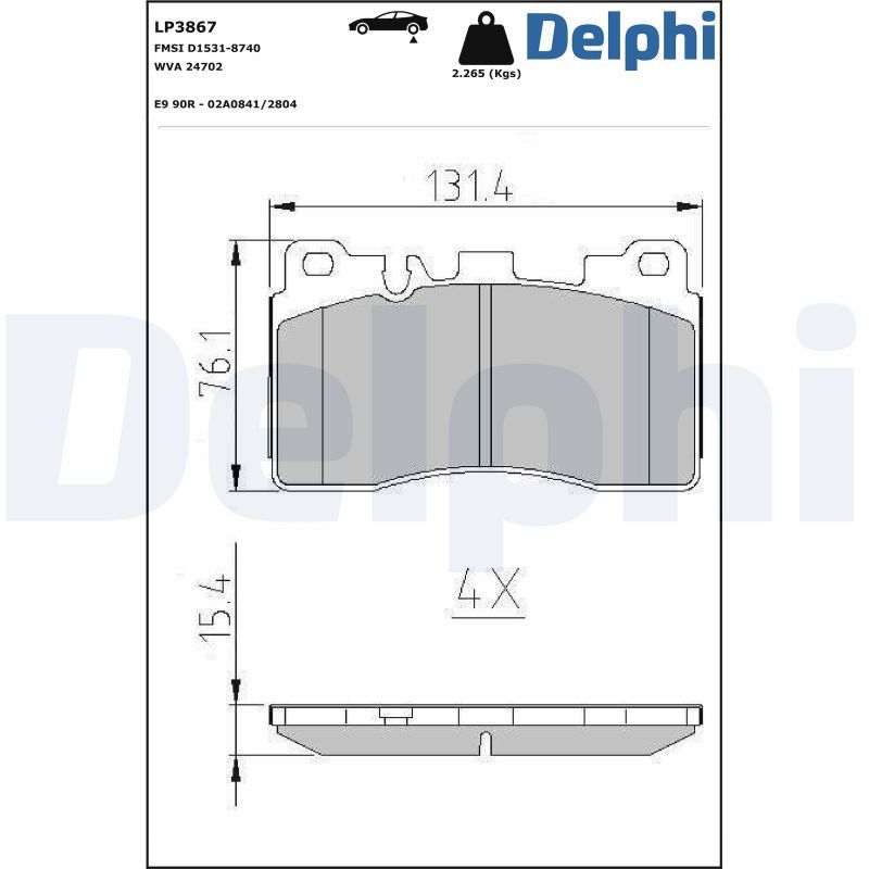 Комплект гальмівних накладок, дискове гальмо DELPHI LP3867