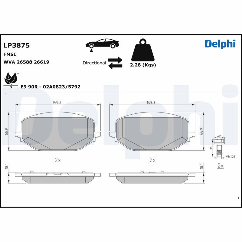 Brake Pad Set, disc brake DELPHI LP3875