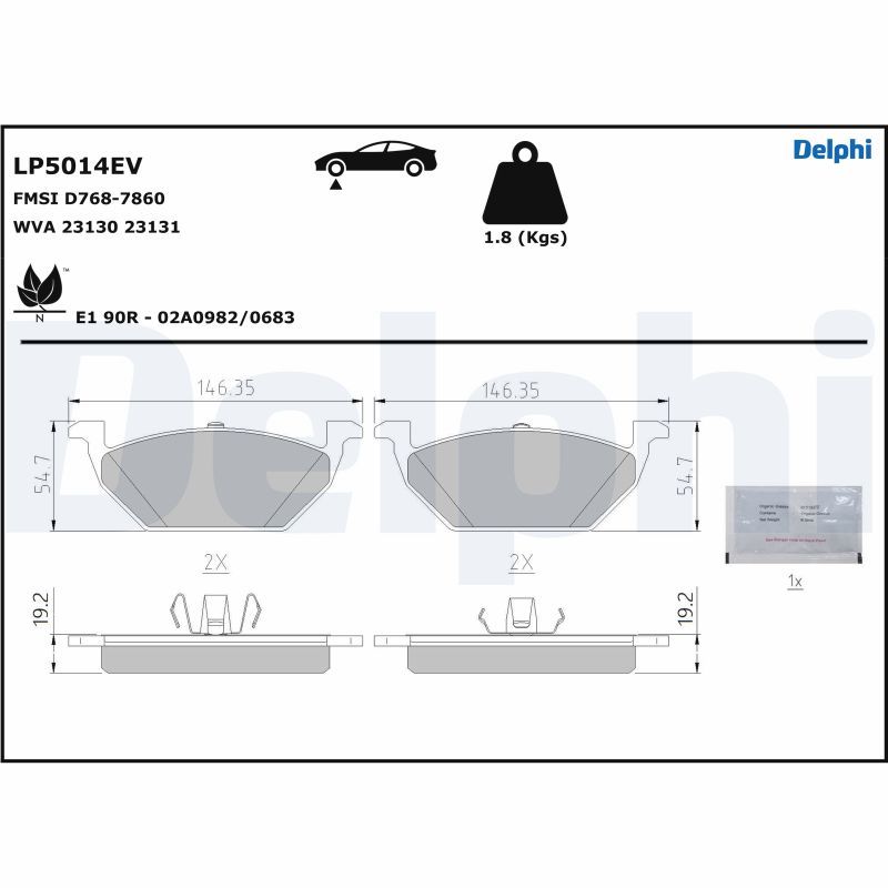 Brake Pad Set, disc brake DELPHI LP5014EV