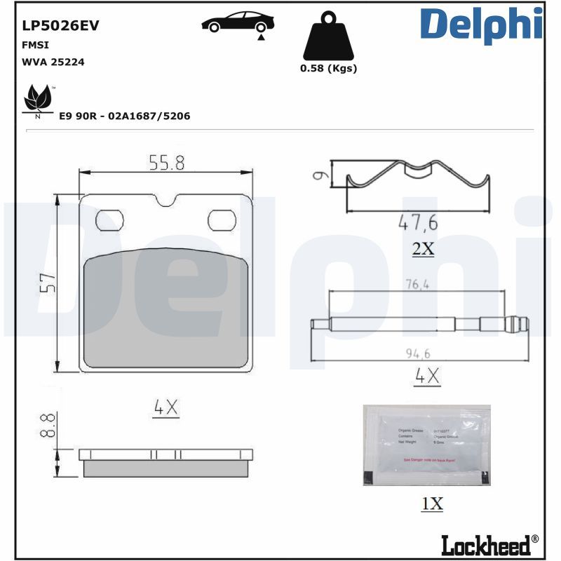 Комплект гальмівних накладок, дискове стоянкове гальмо DELPHI LP5026EV