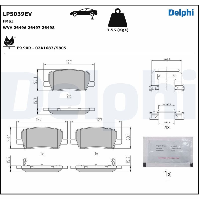 Brake Pad Set, disc brake DELPHI LP5039EV