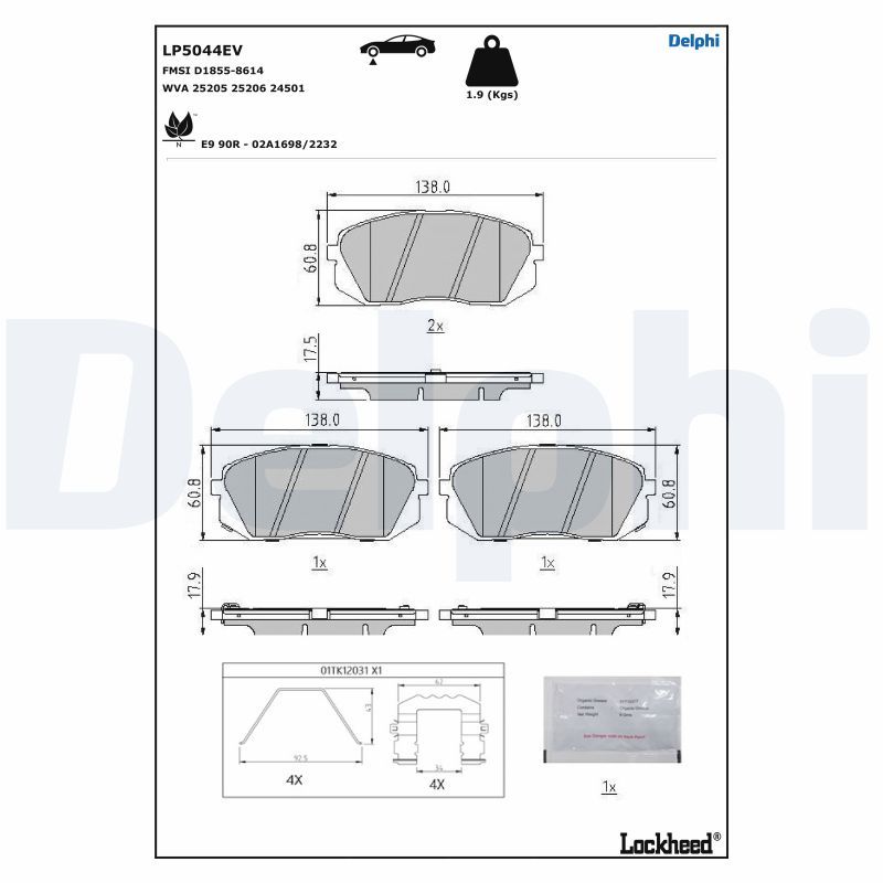 Brake Pad Set, disc brake DELPHI LP5044EV