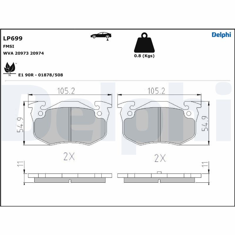 Brake Pad Set, disc brake DELPHI LP699