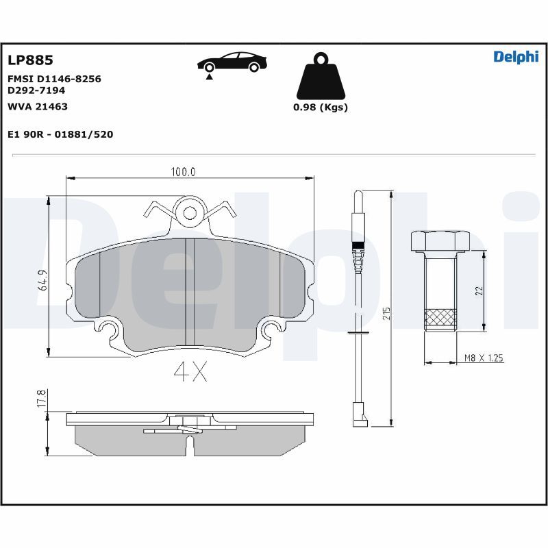 Brake Pad Set, disc brake DELPHI LP885