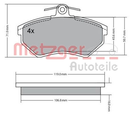 Brake Pad Set, disc brake METZGER 1170095