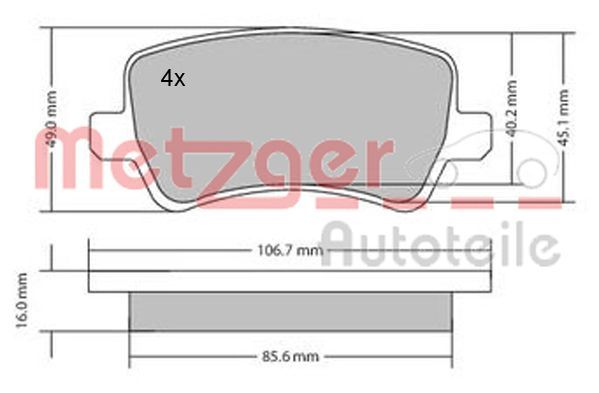 Stabdžių trinkelių rinkinys, diskinis stabdys METZGER 1170056