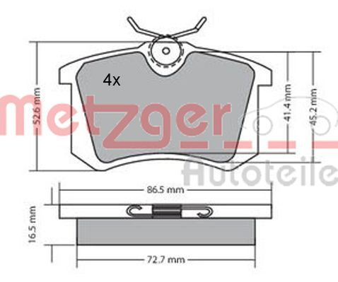 Stabdžių trinkelių rinkinys, diskinis stabdys METZGER 1170060