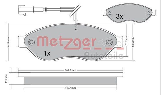 Stabdžių trinkelių rinkinys, diskinis stabdys METZGER 1170073