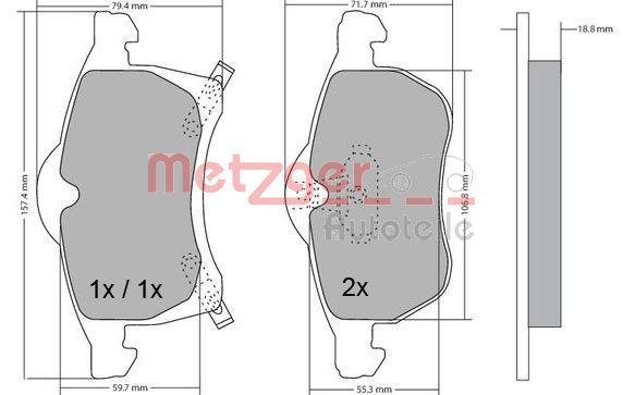 Stabdžių trinkelių rinkinys, diskinis stabdys METZGER 1170091