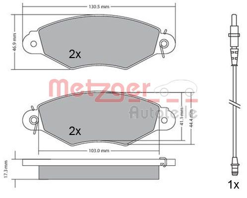 Комплект гальмівних накладок, дискове гальмо METZGER 1170115