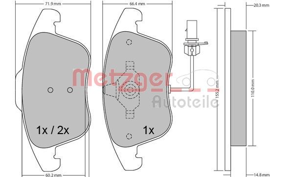 Brake Pad Set, disc brake METZGER 1170156