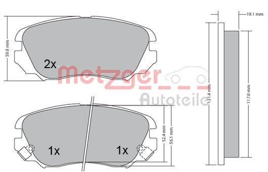 Комплект гальмівних накладок, дискове гальмо METZGER 1170291