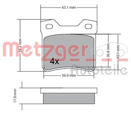 Stabdžių trinkelių rinkinys, diskinis stabdys METZGER 1170310