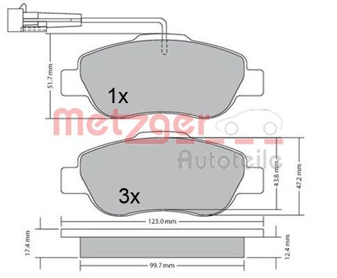 Stabdžių trinkelių rinkinys, diskinis stabdys METZGER 1170382